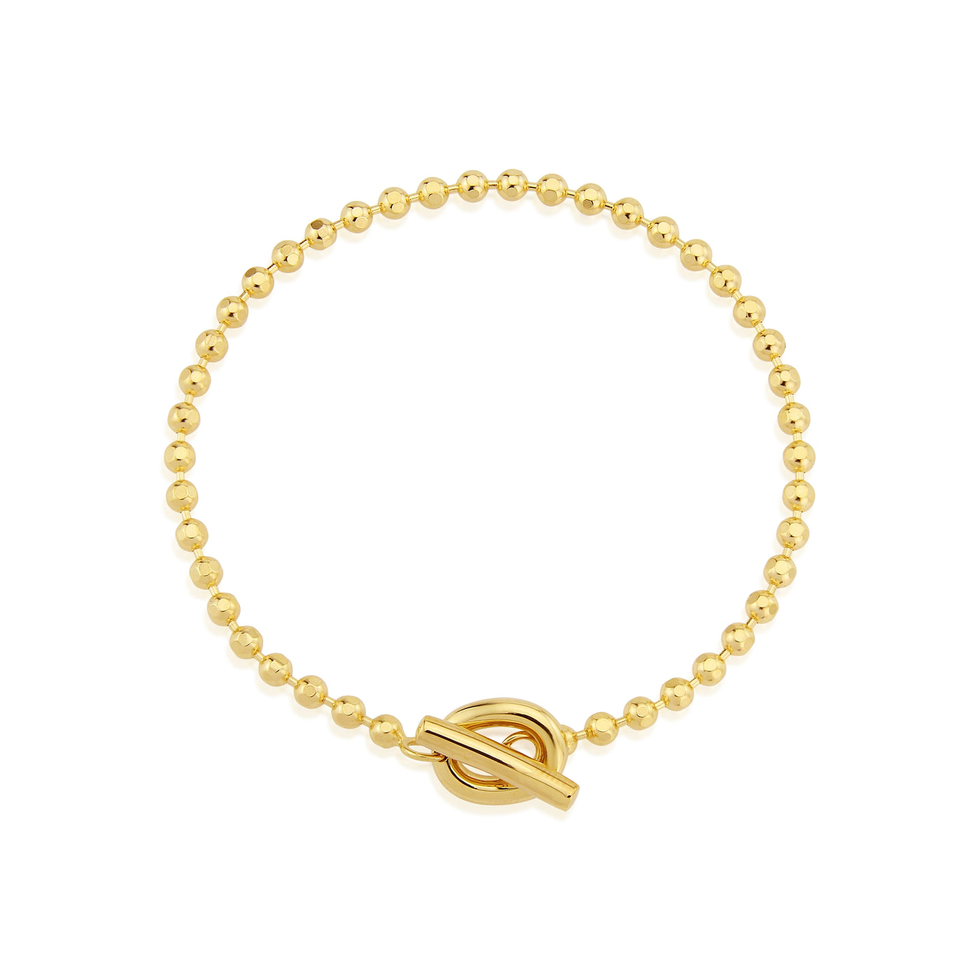 Yellow Gold T Bar Beaded Bracelet