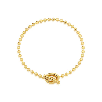 Yellow Gold T Bar Beaded Bracelet