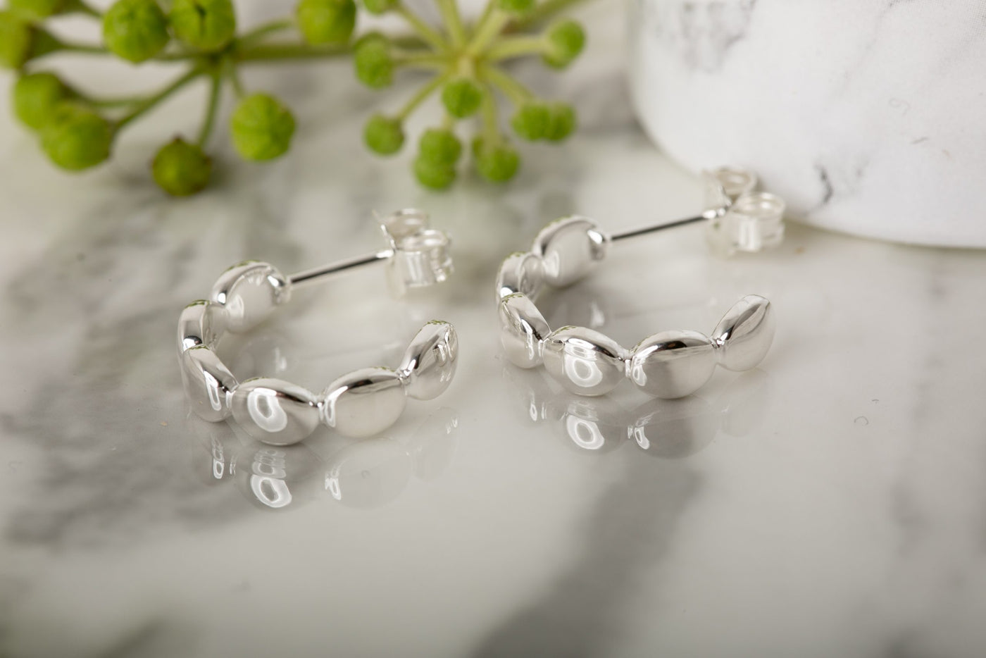 Silver Pebbled Hoop Earrings image 2