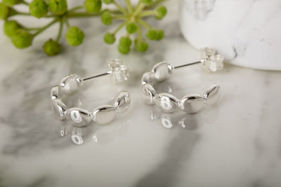 Silver Pebbled Hoop Earrings image 2