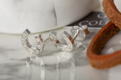Sparkly Silver Horseshoe Stud Earrings image 1