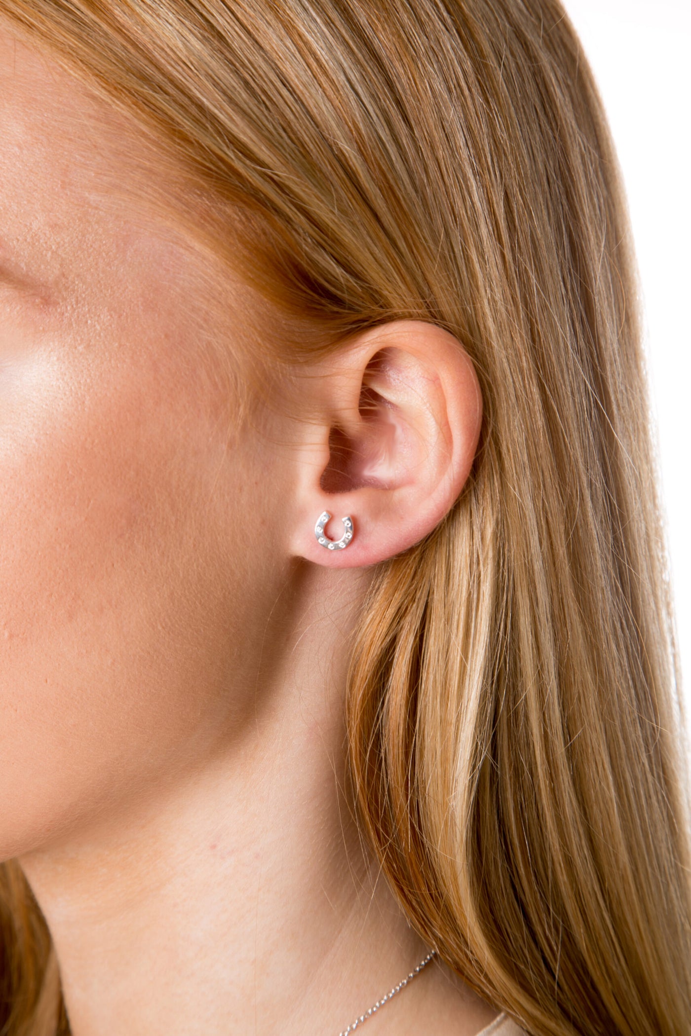 Sparkly Silver Horseshoe Stud Earrings image 2