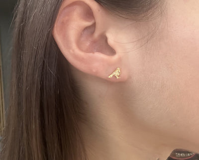 Gold Robin Stud Earrings image 2