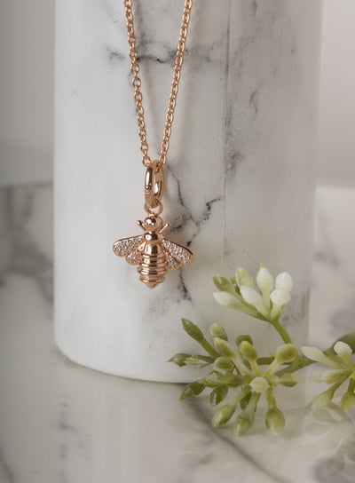 Rose Gold Sparkly Bee Pendant