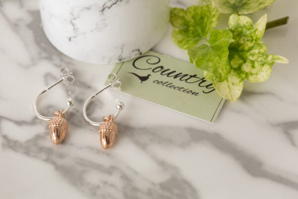 Rose Gold Acorn Hoops