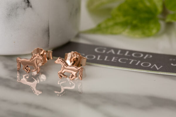 Rose Gold Running Pony Stud Earrings