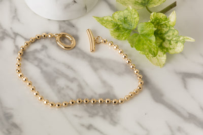 Rose Gold T-Bar Beaded Bracelet