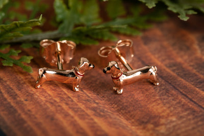 Rose Gold Dachshund Earrings