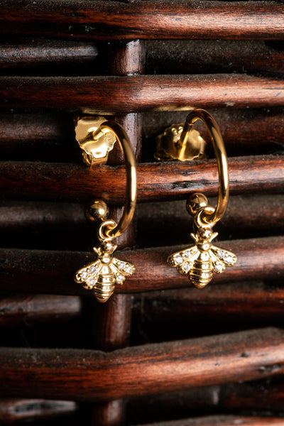 Yellow Gold Bee Hoop Earrings