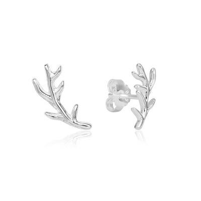 Silver Antler Stud Earrings
