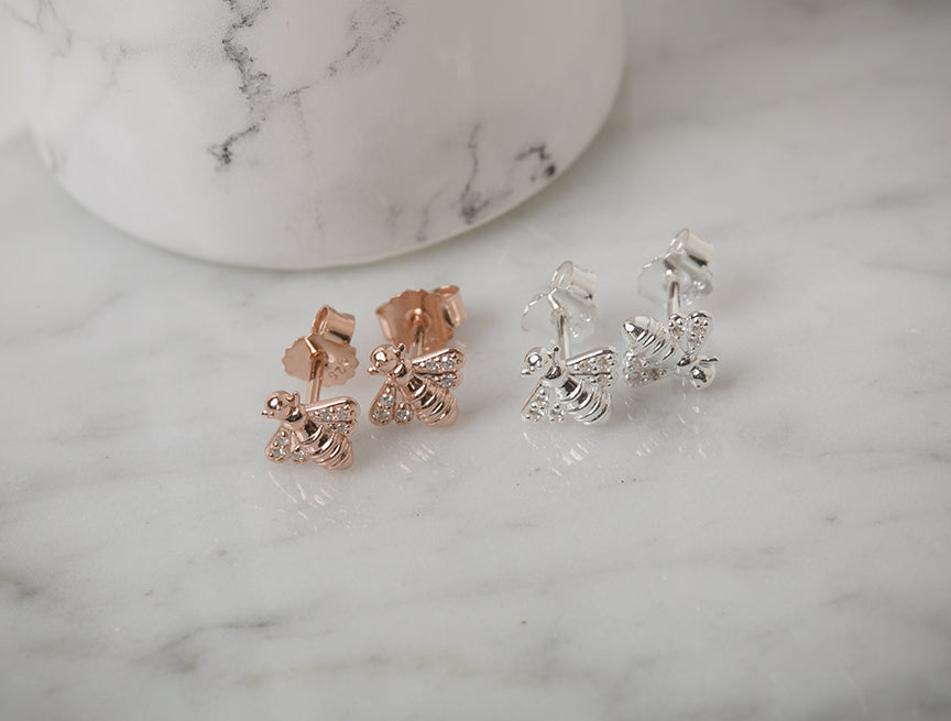 Rose Gold Sparkly Bee Studs