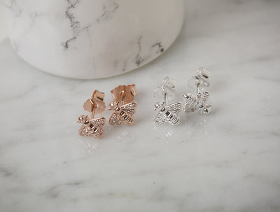 Rose Gold Sparkly Bee Studs