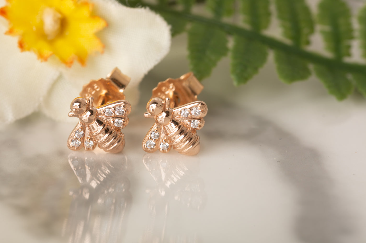 Rose Gold Sparkly Bee Studs