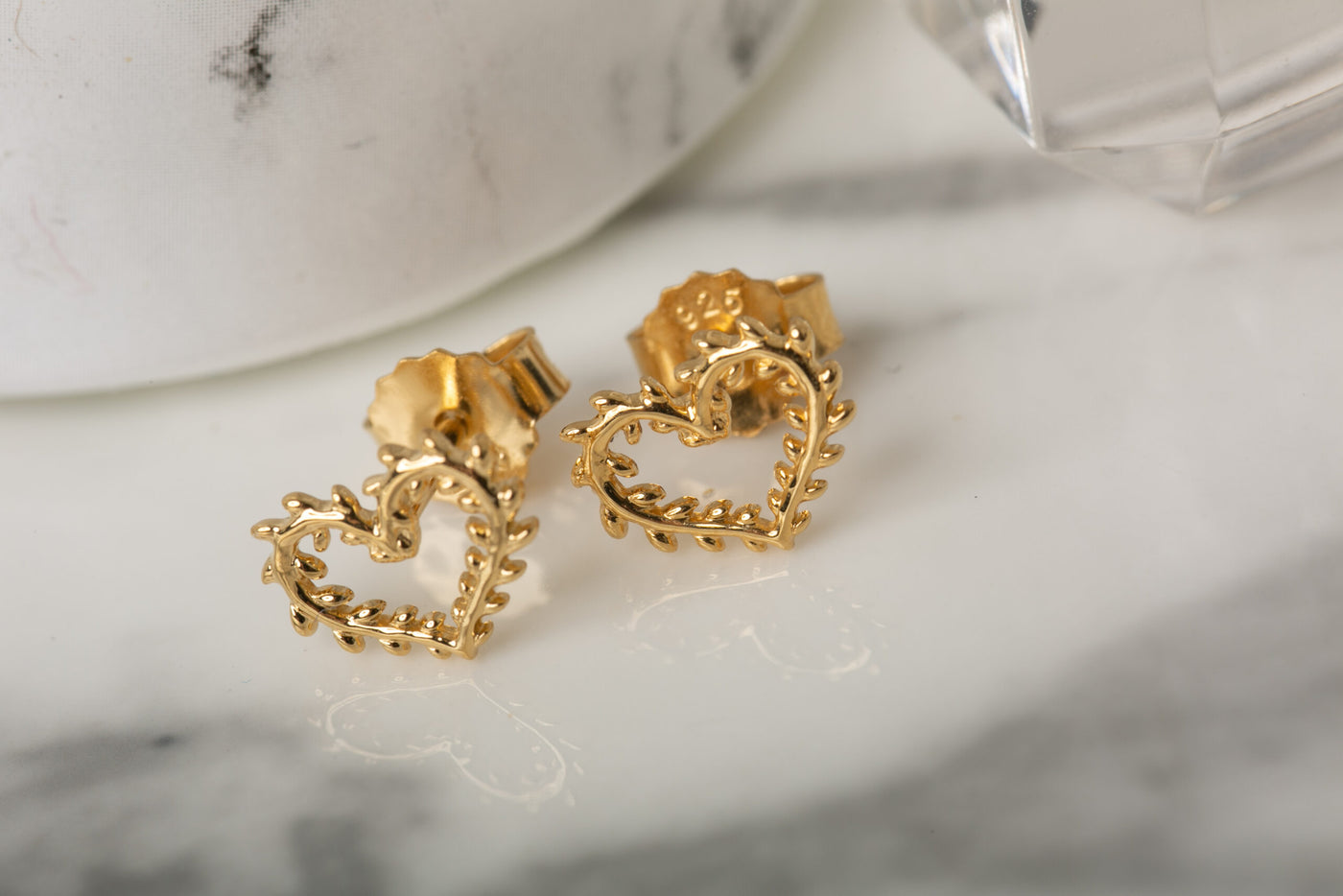 Golden Leafed Heart Studs