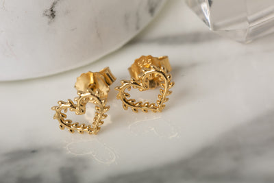 Golden Leafed Heart Studs