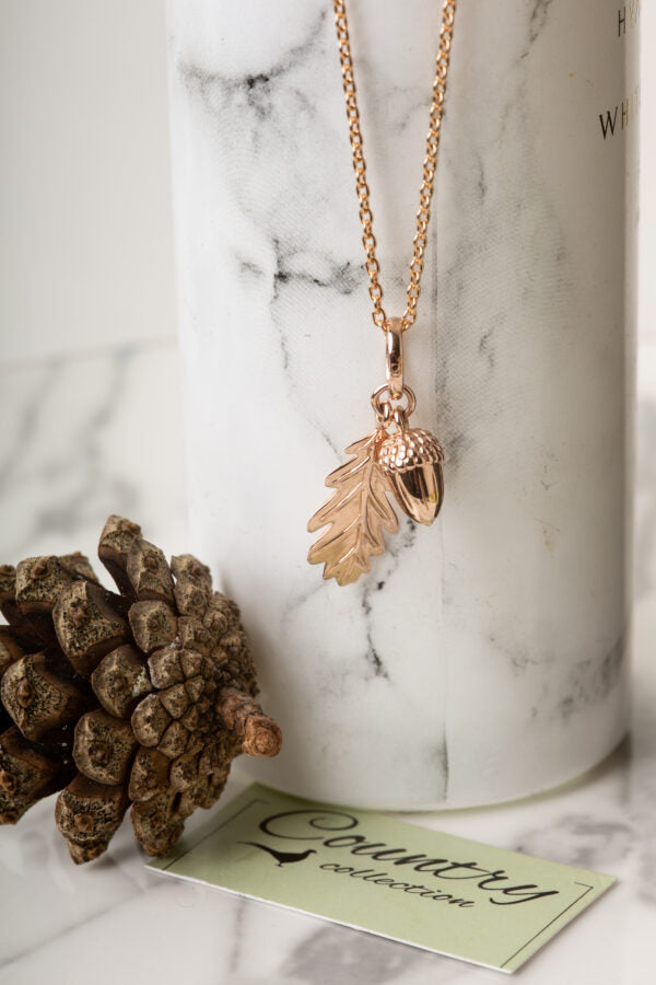 Rose Gold Acorn And Leaf Pendant