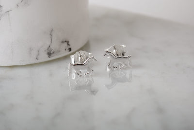 Silver Running Pony Stud Earrings