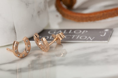 Rose Gold Sparkly Horseshoe Stud Earrings