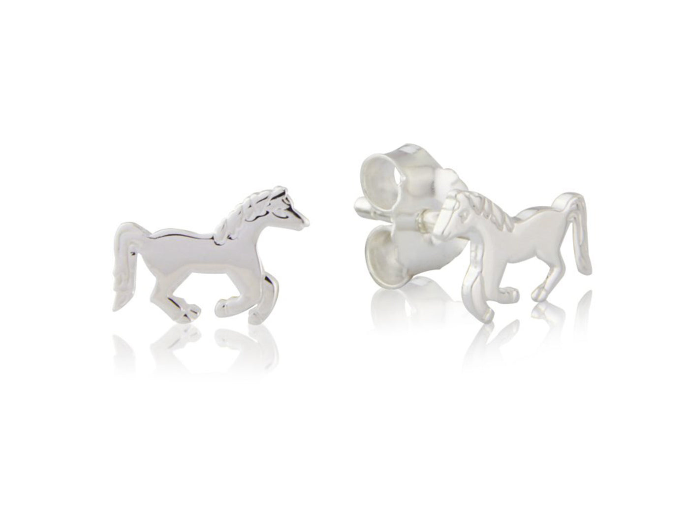 Silver Running Pony Stud Earrings