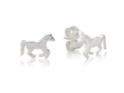 Silver Running Pony Stud Earrings