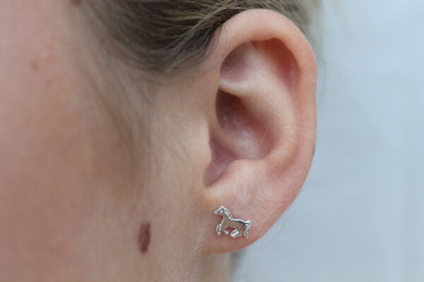 Silver Running Pony Stud Earrings