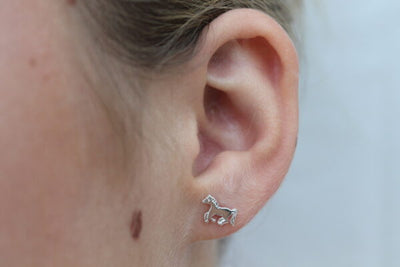 Silver Running Pony Stud Earrings