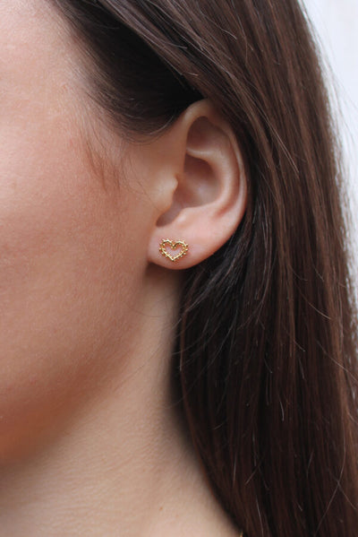 Golden Leafed Heart Studs