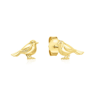 Gold Robin Stud Earrings