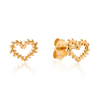Golden Leafed Heart Studs
