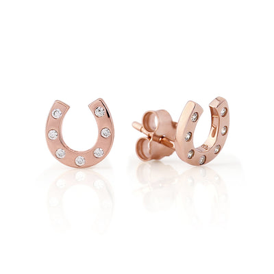 Rose Gold Sparkly Horseshoe Stud Earrings