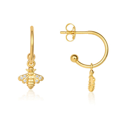 Yellow Gold Bee Hoop Earrings