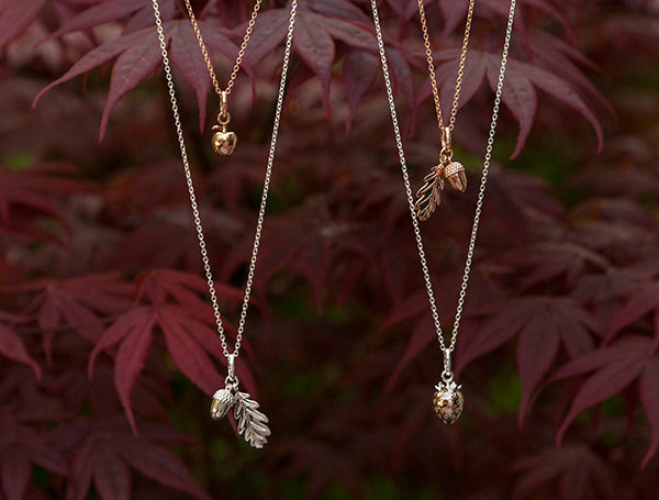 Rose Gold Acorn And Leaf Pendant