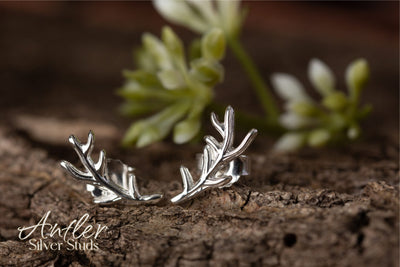 Silver Antler Stud Earrings