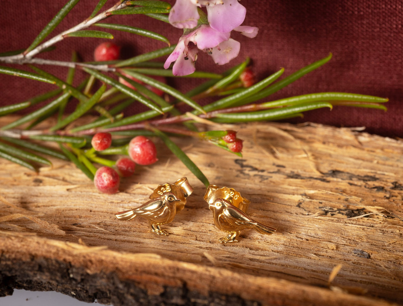 Gold Robin Stud Earrings image 1