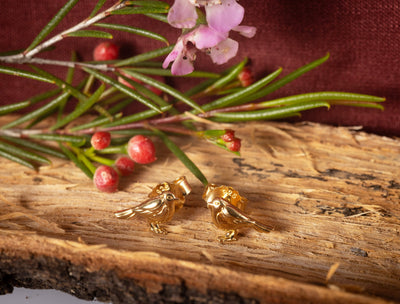 Gold Robin Stud Earrings image 1