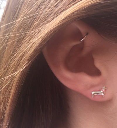 Silver Dachshund Stud Earrings