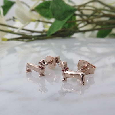 Rose Gold Dachshund Earrings