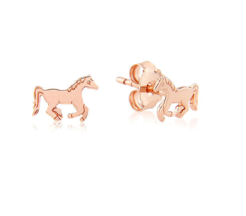 Rose Gold Running Pony Stud Earrings