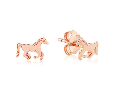 Rose Gold Running Pony Stud Earrings