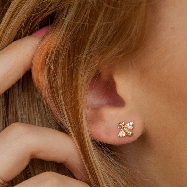Rose Gold Sparkly Bee Studs