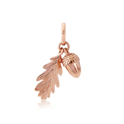 Rose Gold Acorn And Leaf Charm