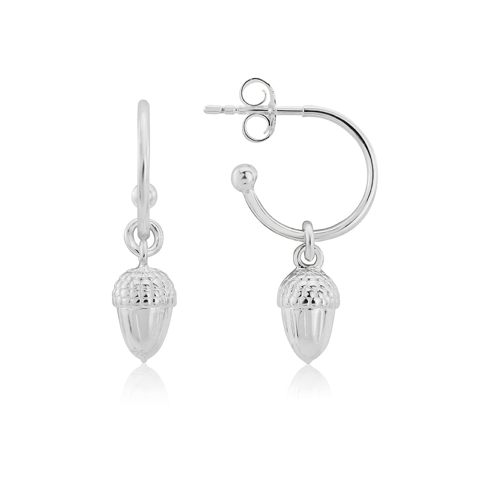 Silver Acorn Hoops
