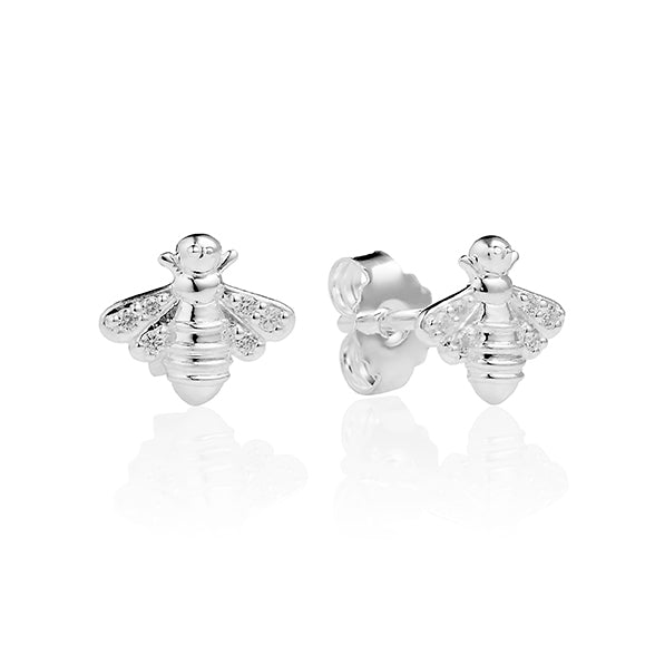 Silver Sparkly Bee Stud Earrings