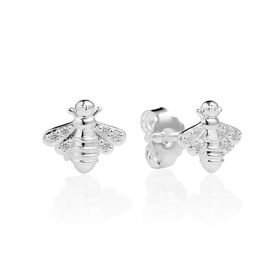 Silver Sparkly Bee Stud Earrings