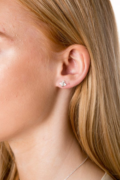 Silver Sparkly Bee Stud Earrings