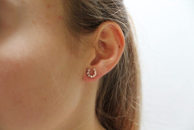 Rose Gold Sparkly Horseshoe Stud Earrings
