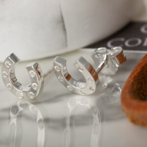 Sparkly Silver Horseshoe Stud Earrings